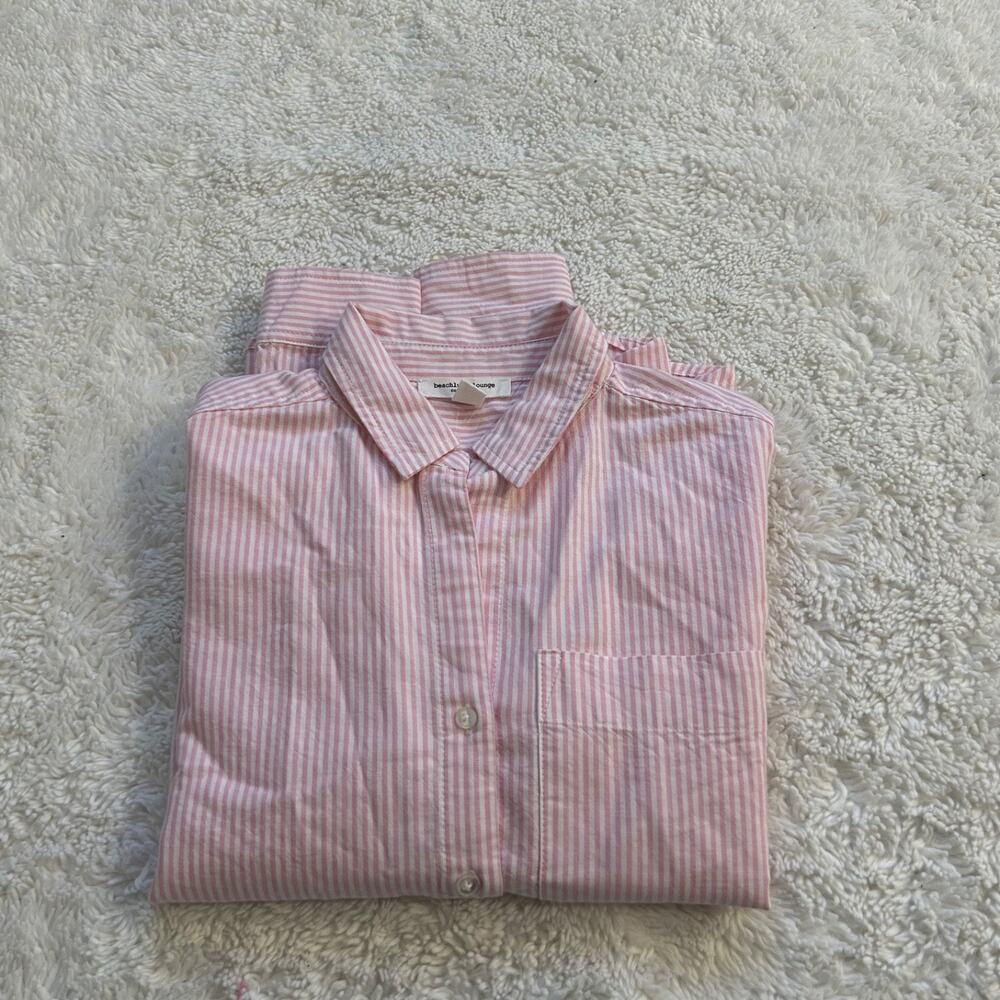 Pink Stripe Womens Sz XS Costal Soft Cottage Girl Beachy Summer Button Up Cotton